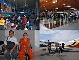 1 1 Kathmandu Domestic Airport, Gyan and Female Passenger, Agni Airplane After meeting my guide Gyan at the Kathmandu Tribhuvan International Airport, we took a taxi for a minute to the chaotic Kathmandu domestic airport. Gyan�s luggage was overweight, so he arranged for a young woman fellow passenger to join our group temporarily. In return for her carrying some of our luggage, we agreed she could ride in our jeep from Tumlingtar.